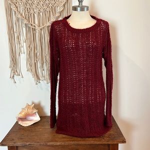 LF Millau Long Loose Weave Burgundy Sweater Winter Layering